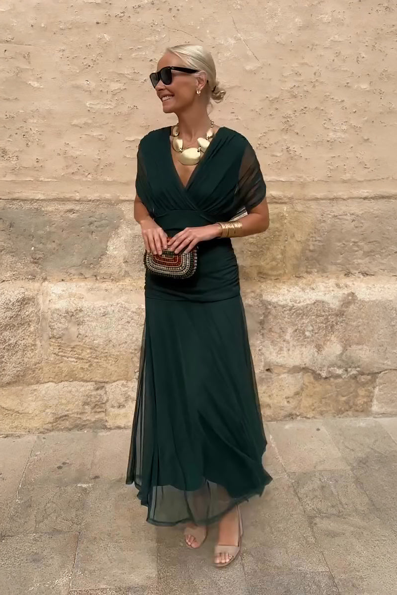 Floral Print Deep V-Neck Maxi Dress