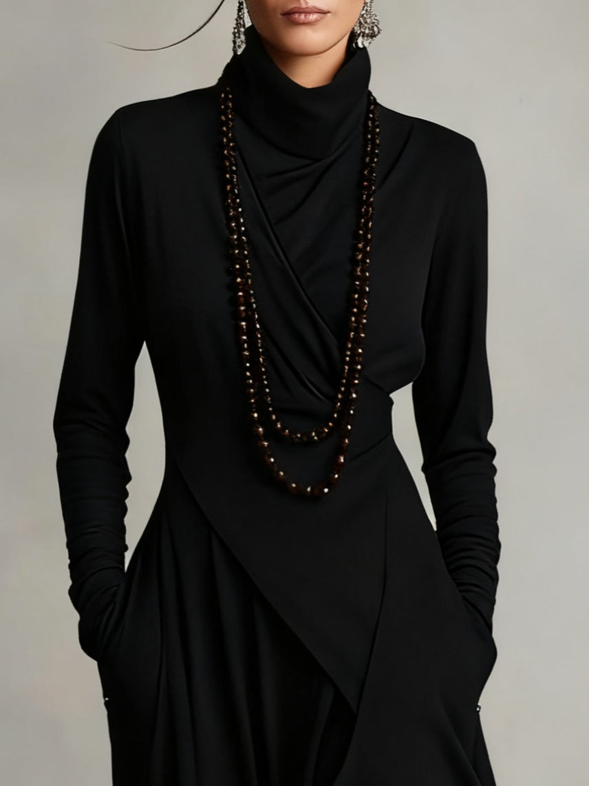 Asymmetric Turtleneck Maxi Dress