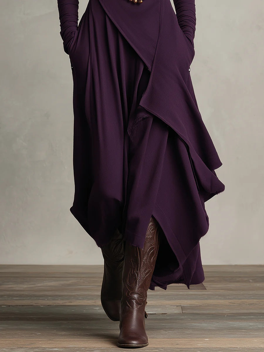 Asymmetric Turtleneck Maxi Dress