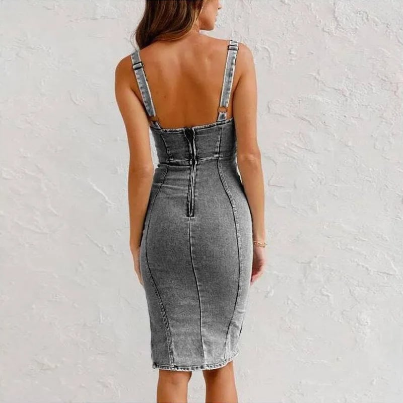Fitted Denim Dress with Adjustable Strap