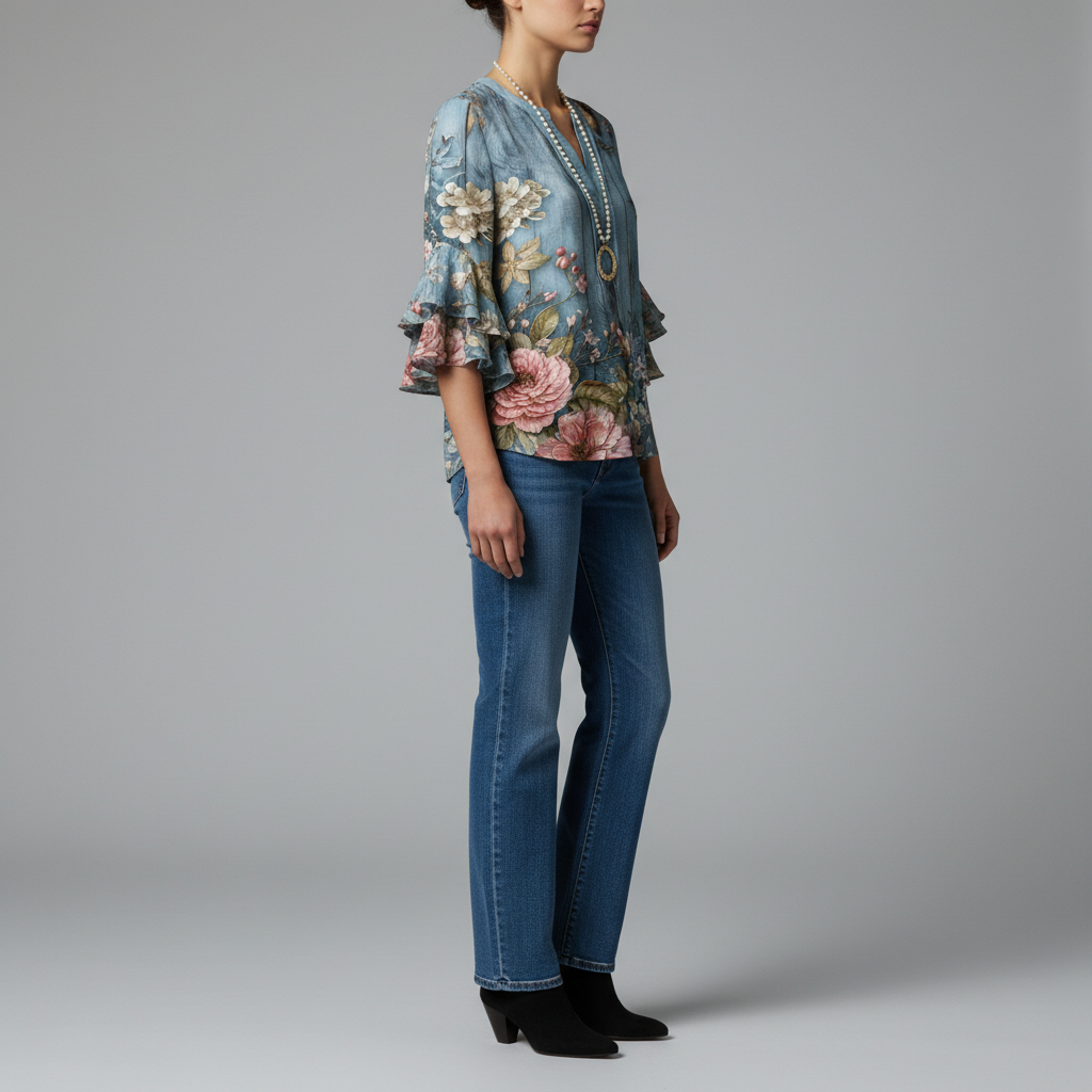 Ruffle Sleeve V-Neck Blouse