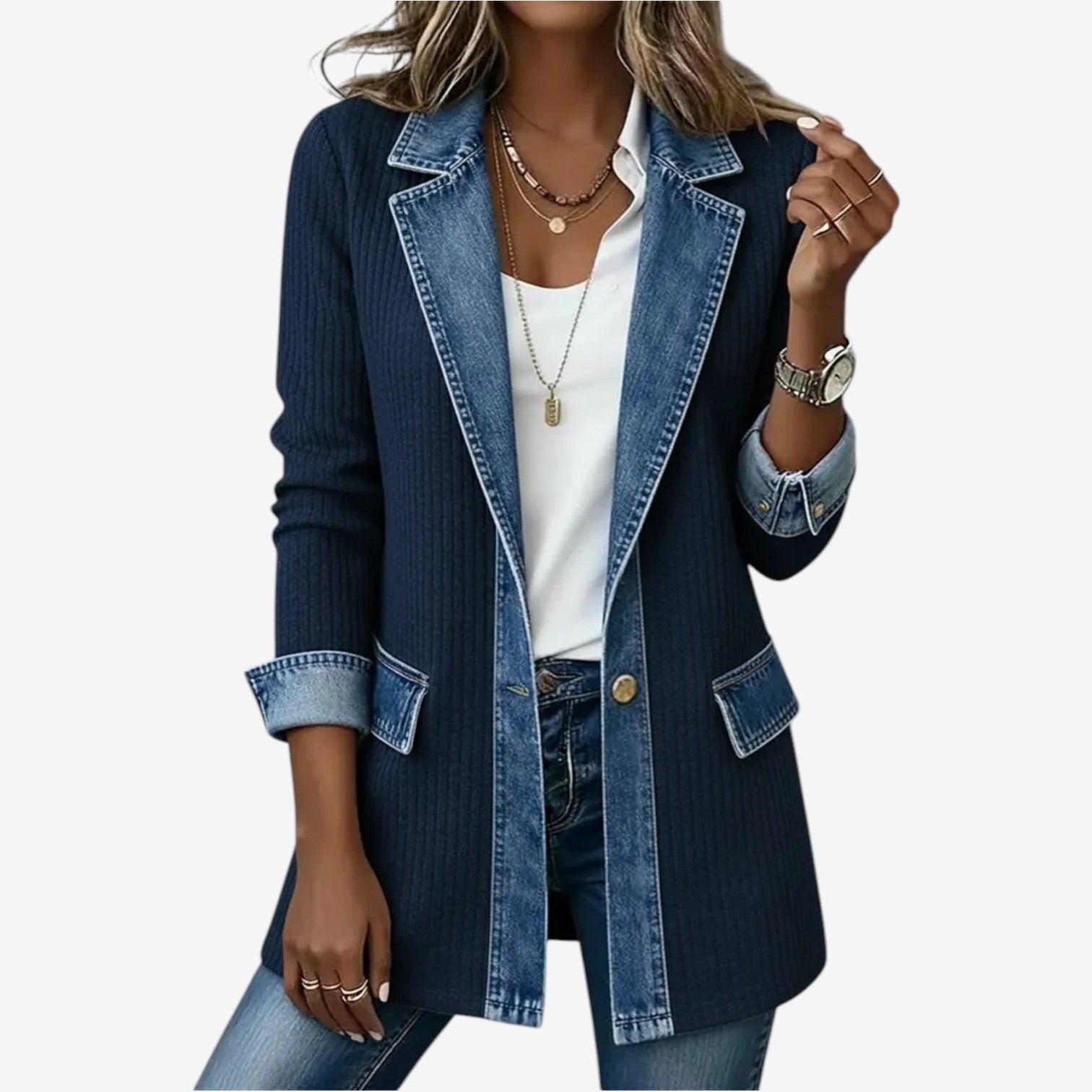 Patchwork Colour-Block Loose-Fit Jacket