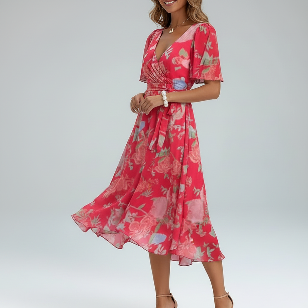 Flora Wrap Chiffon Midi Dress