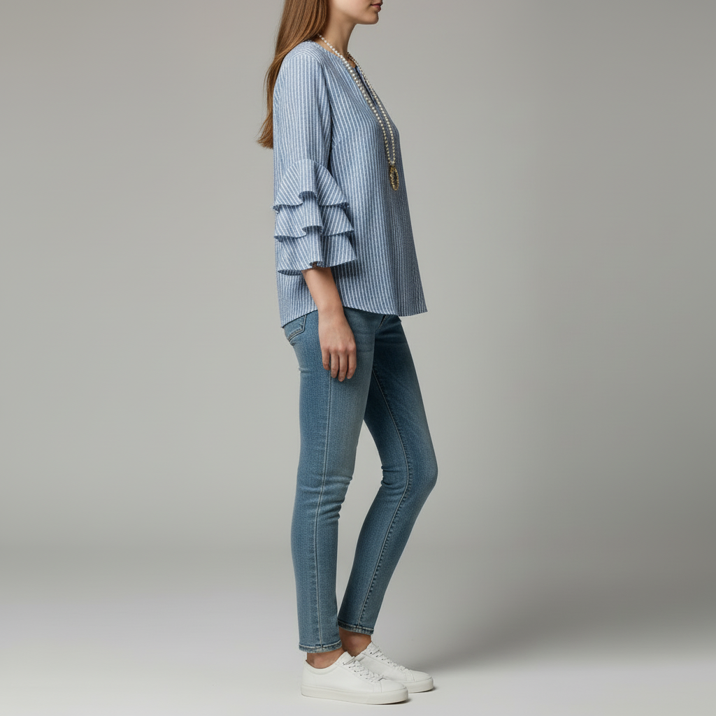 Ruffle Sleeve V-Neck Blouse
