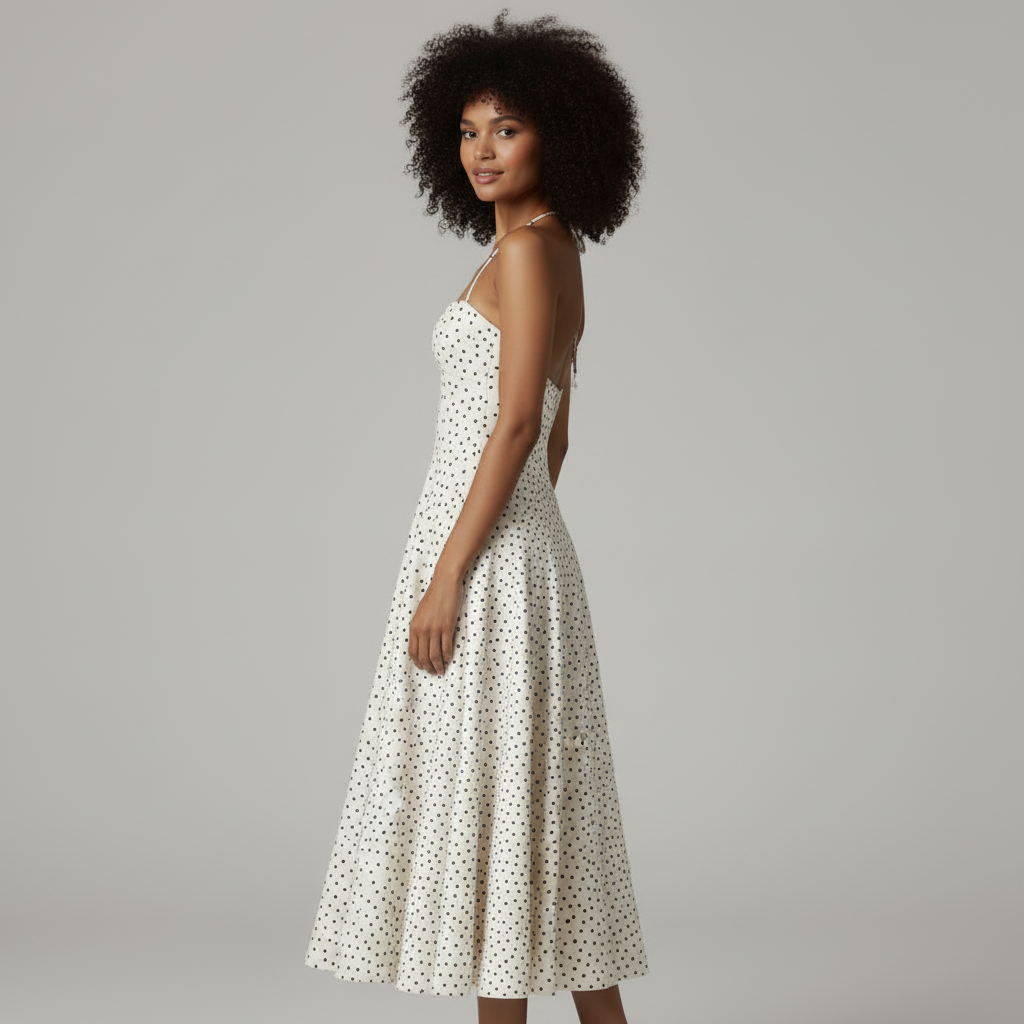 Polka Dot Halter Midi Dress