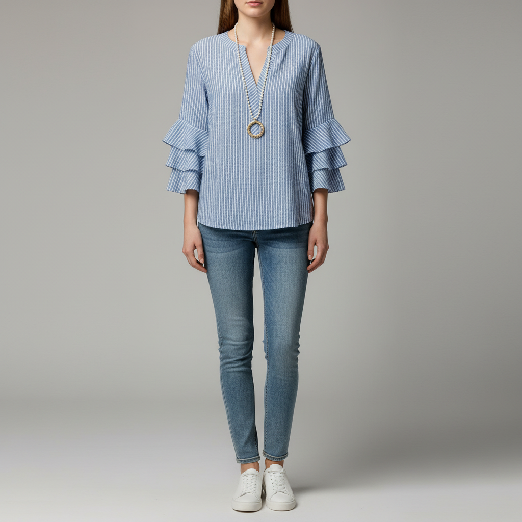 Ruffle Sleeve V-Neck Blouse