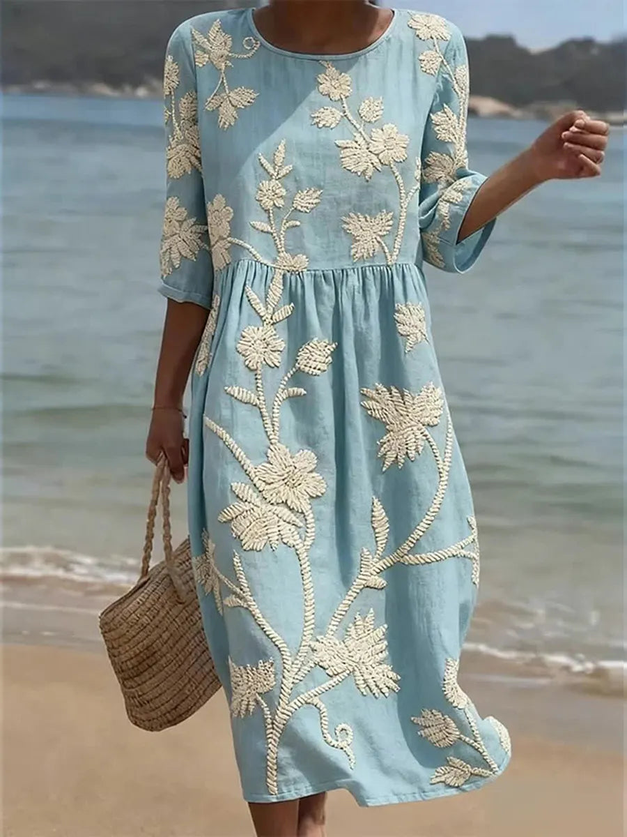 Kimberly Embroidered Linen Midi Dress