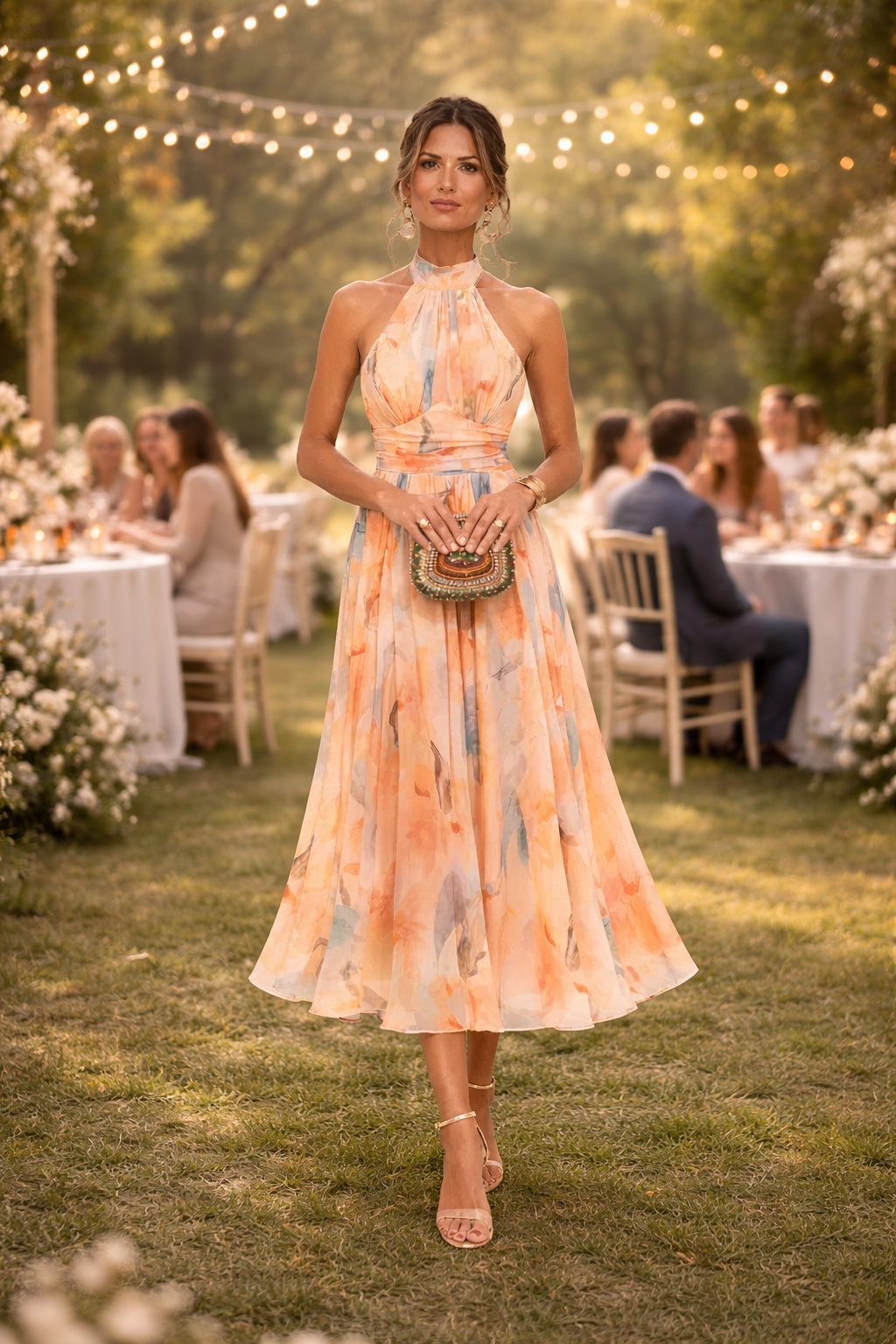 Halter Neck Watercolour Print Maxi Dress