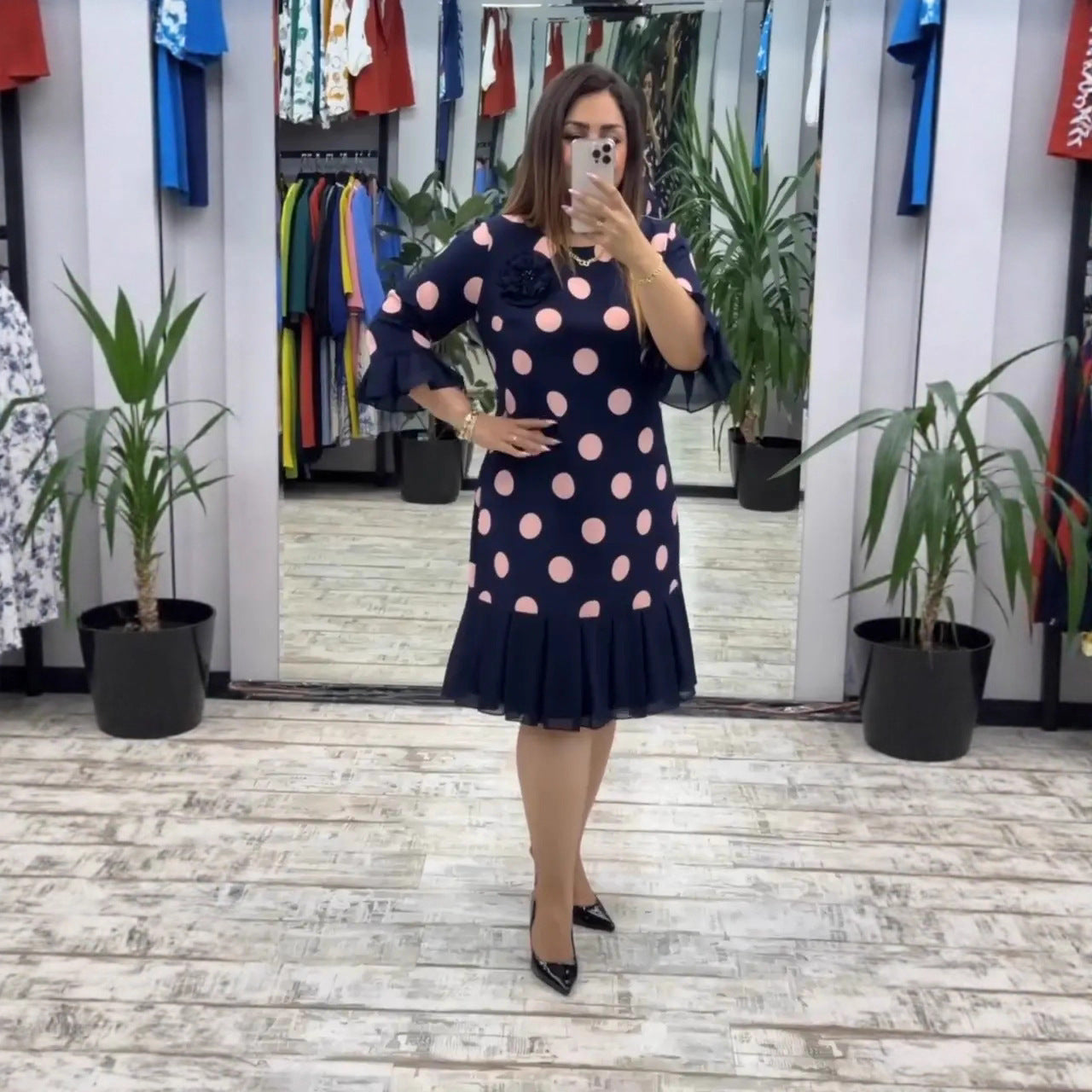 Polka Dot Flared Ruffle Dress