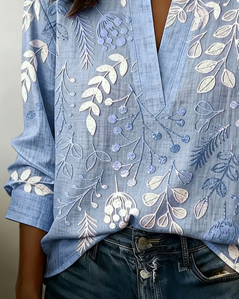 Floral V-Neck Soft-Touch Blouse