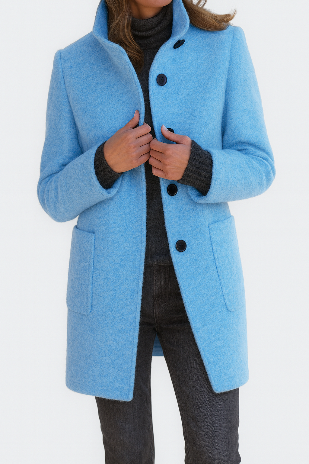 High Collar Wool Blend Jacket