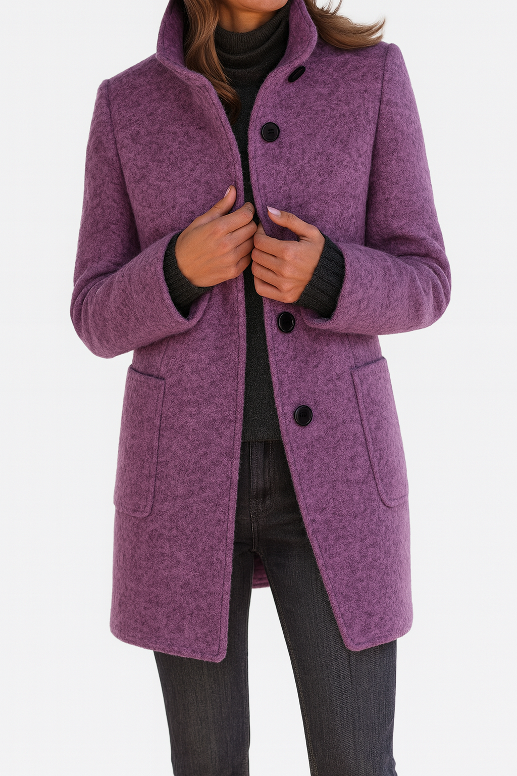 High Collar Wool Blend Jacket