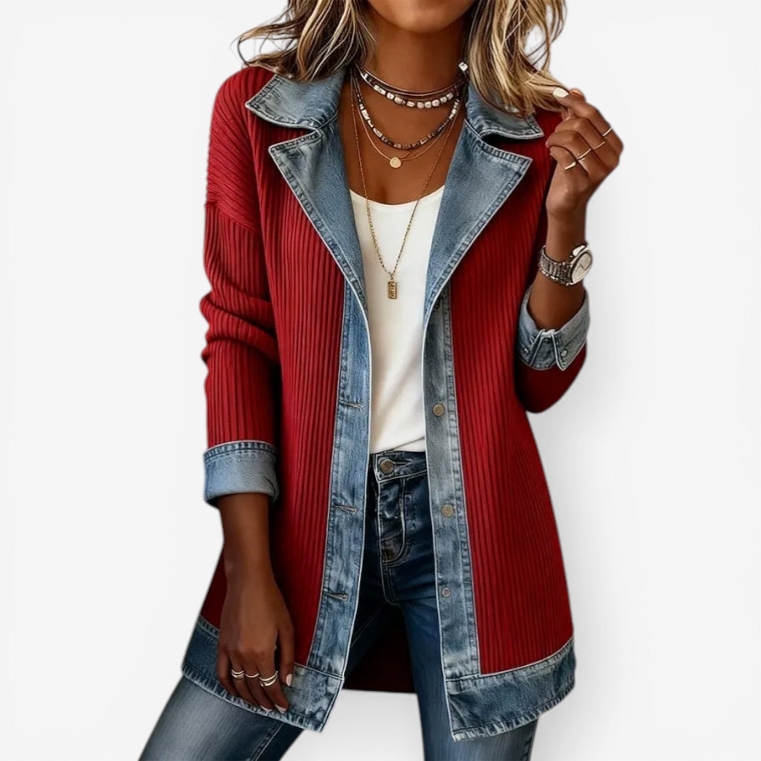 Patchwork Colour-Block Loose-Fit Jacket