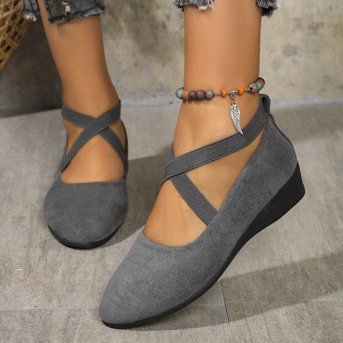 Cleo Cross-Strap Wedge Flat