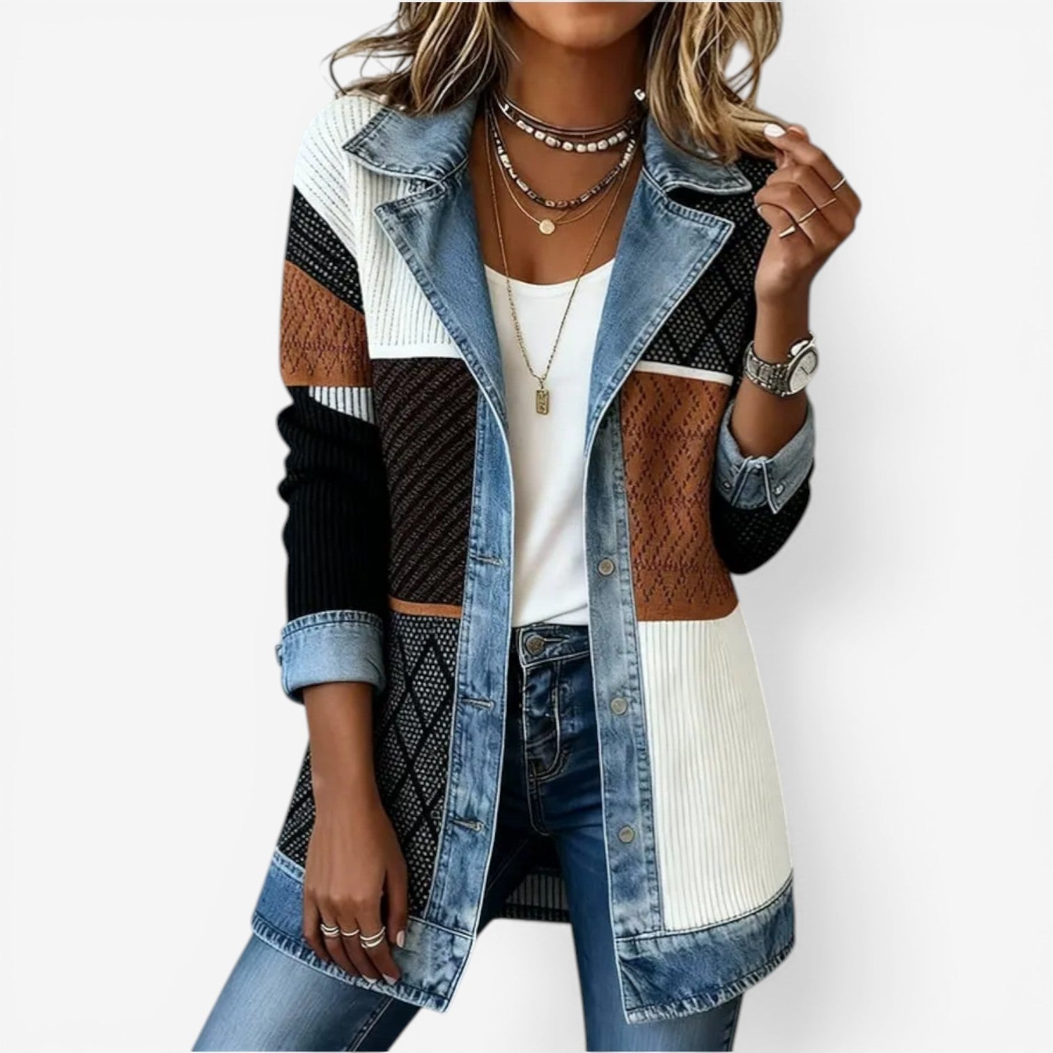 Patchwork Colour-Block Loose-Fit Jacket