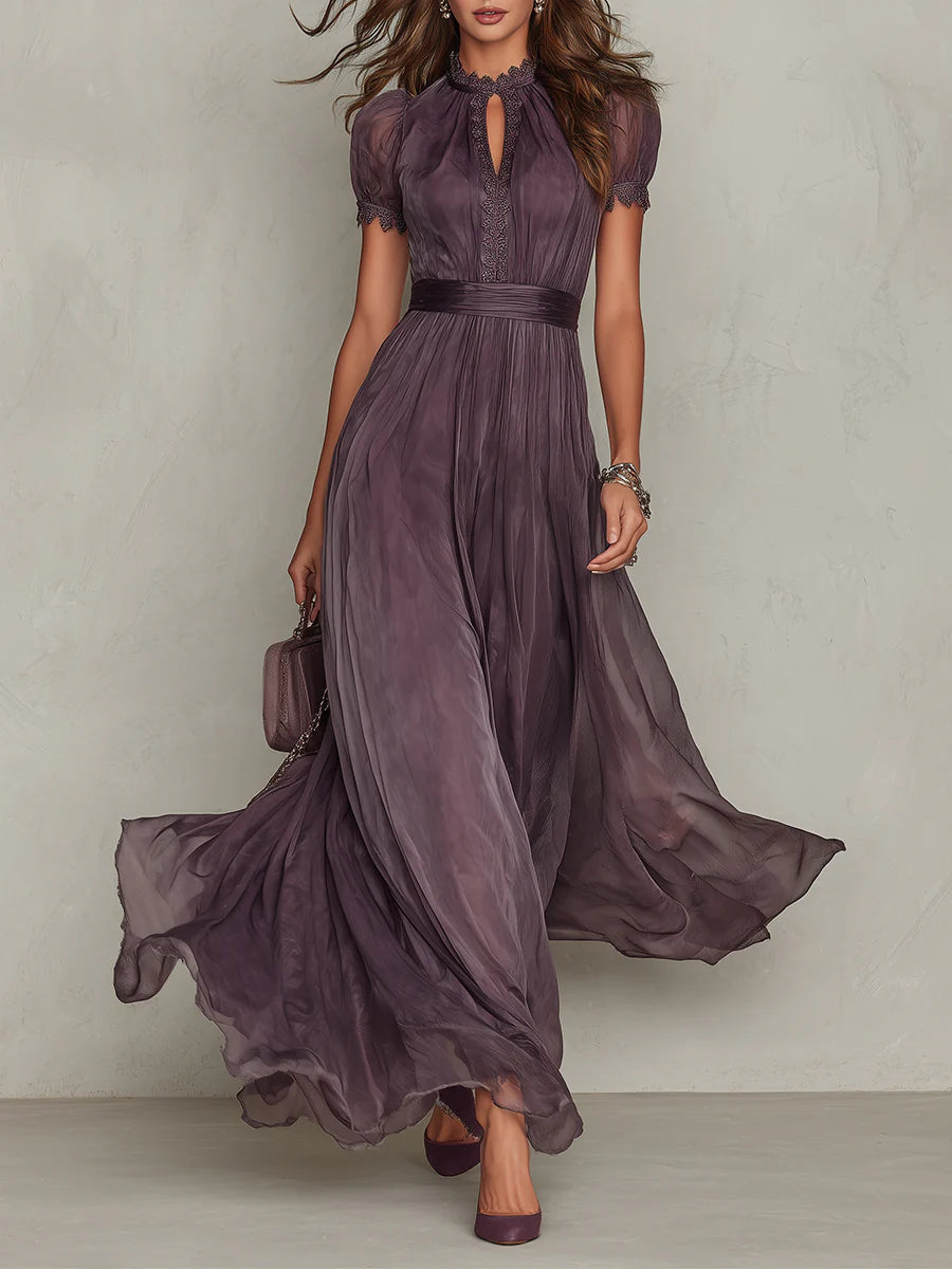 High-Waist Pleated A-Line Maxi Dress