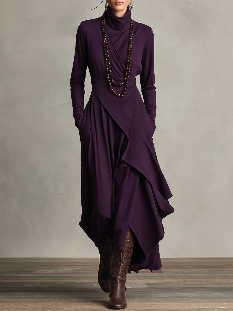 Asymmetric Turtleneck Maxi Dress