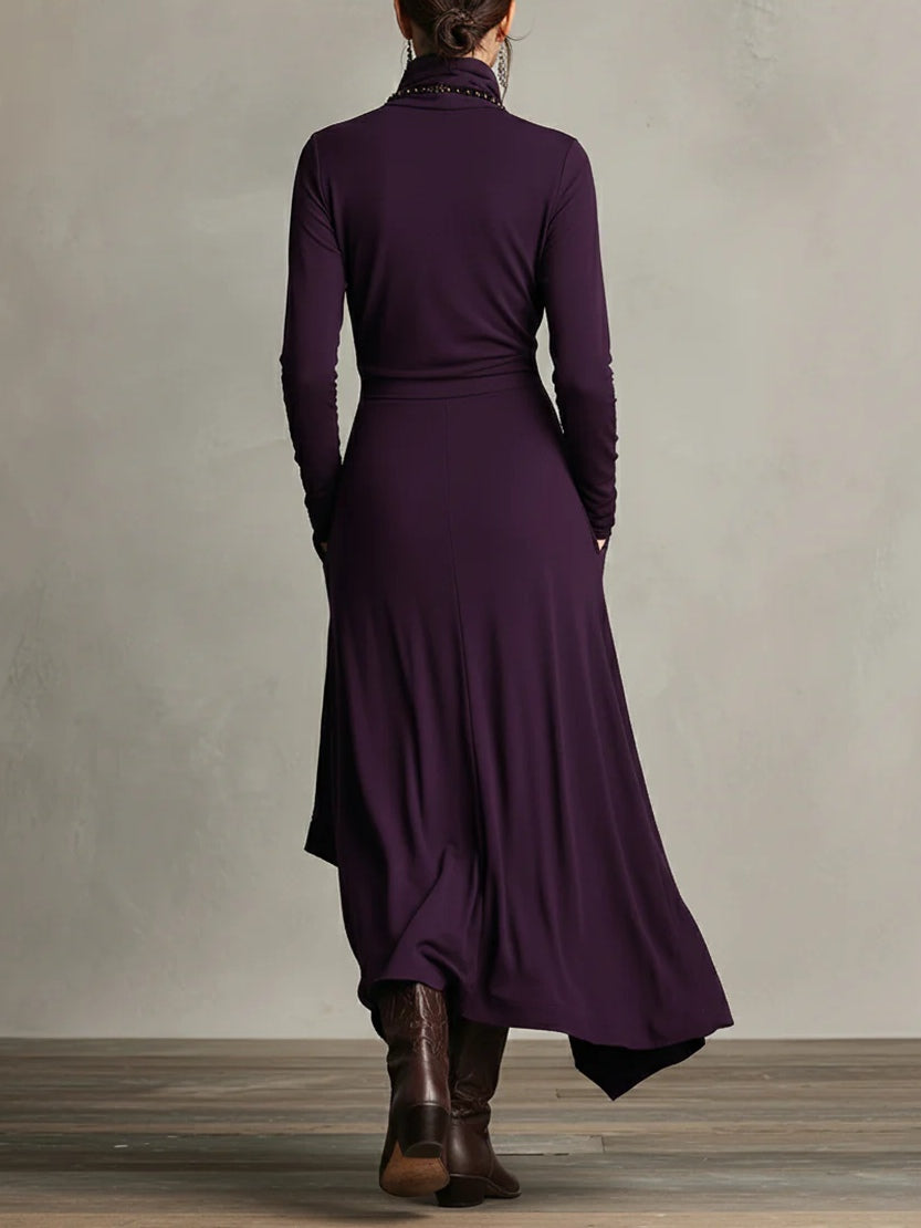Asymmetric Turtleneck Maxi Dress