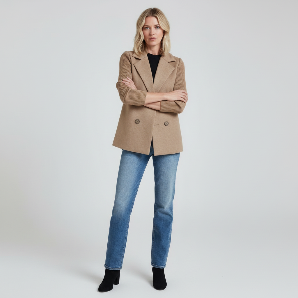 Camille Knit-Sleeve Blazer