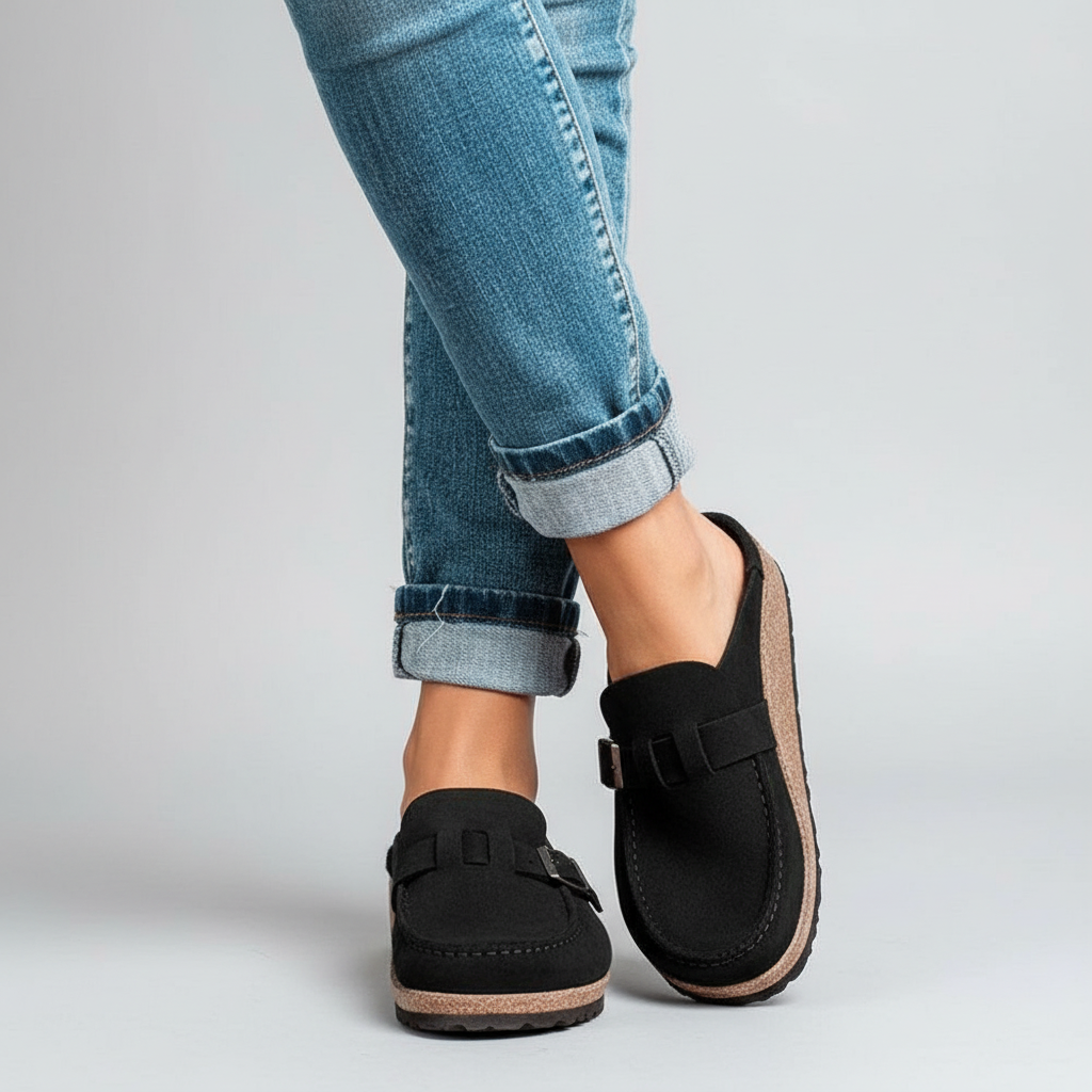 Solène Suede Buckle Clog