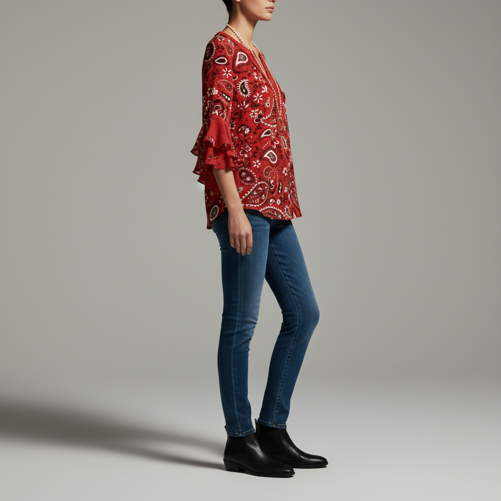 Ruffle Sleeve V-Neck Blouse